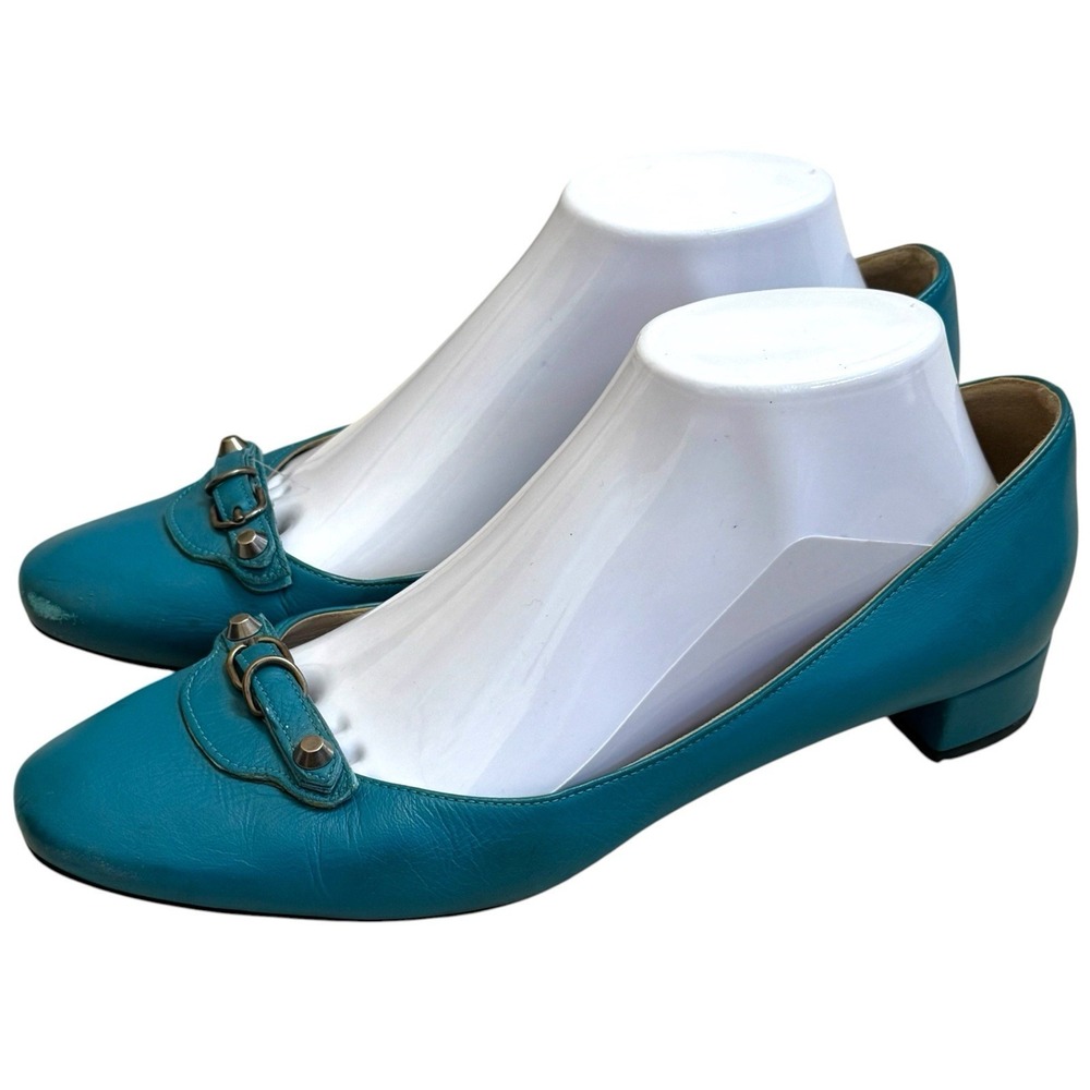 Vintage Y2K Balenciaga Turquoise Leather Buckle Pumps Retro Luxury EU 40 US 10 - Picture 2 of 13